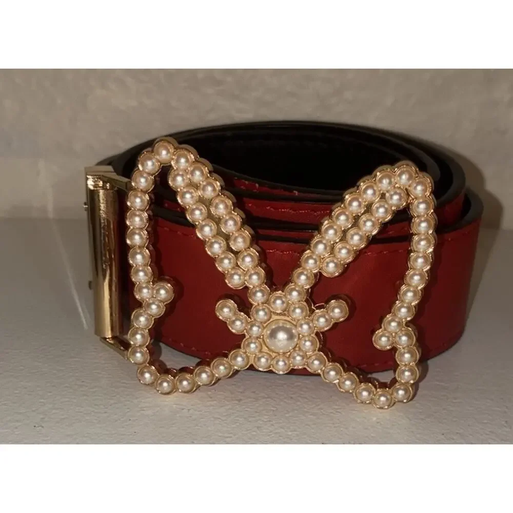 Disney Minnie Mouse Pearl Buckle Red Faux Leather Belt Plus Size 3x
